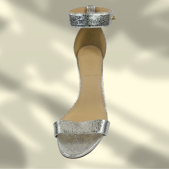 J.Crew Lanie Crackled Silver Metallic Leather Heels w/ Ankle Strap - Picture 4 of 7
